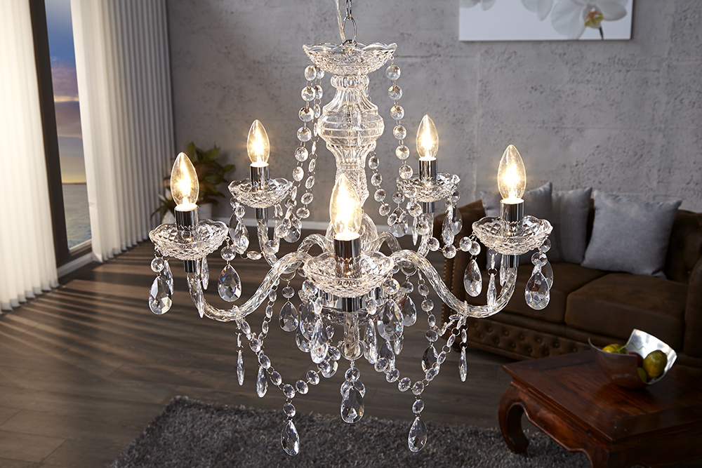 Eleganter Kronleuchter CRYSTAL 55cm klar Acryl 5-armig Lüster