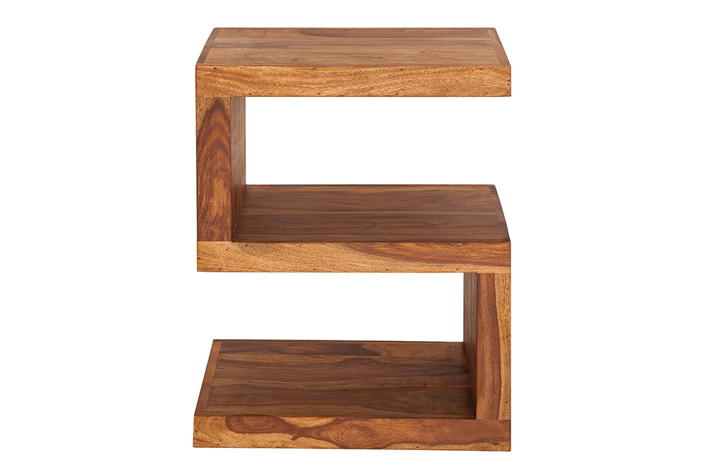 Handgearbeiteter Beistelltisch S 60cm braun Sheesham Massivholz stone finish Ablage