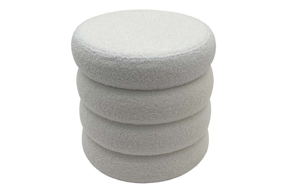 Runder Polsterhocker VOGUE 40cm weiß Bouclé mit Stauraum