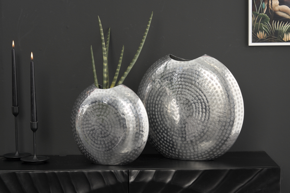 Elegantes Vasen 2er Set ORIENTAL 44cm silber im Grid Hammerschlag Design