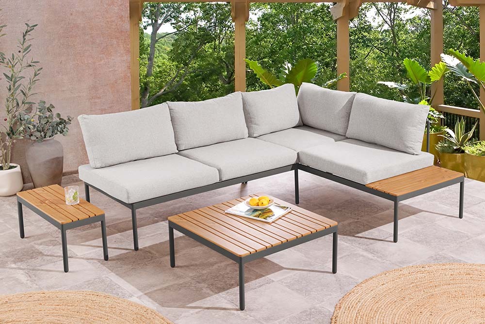 Outdoor Lounge MOBILE MODULAR anthrazit hellgrau Garten-Sitzgruppe inkl. Tisch und Kissen