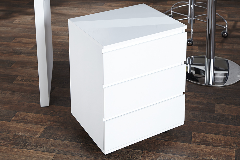 Moderner Rollcontainer BIG DEAL 45cm weiß Hochglanz 3 Schubladen