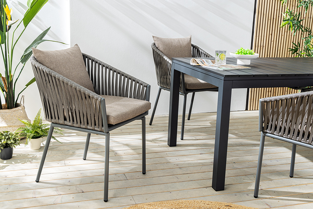 Moderner Stuhl ROPE beige anthrazit Aluminium Gartensessel inkl. Kissen In- und Outdoor