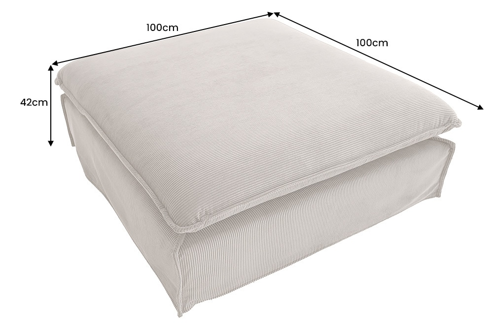 Großer Sitzhocker HEAVEN 100cm greige Cord Sofahocker abnehmbarer Bezug