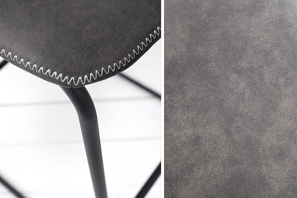 Design Barhocker DJANGO vintage grau Microfaser mit Lehne Eisengestell schwarz