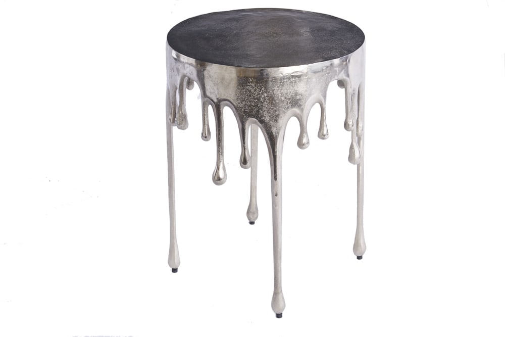 Extravaganter Beistelltisch LIQUID LINE 50cm silber Tropfen-Design Metall Aluminium rund
