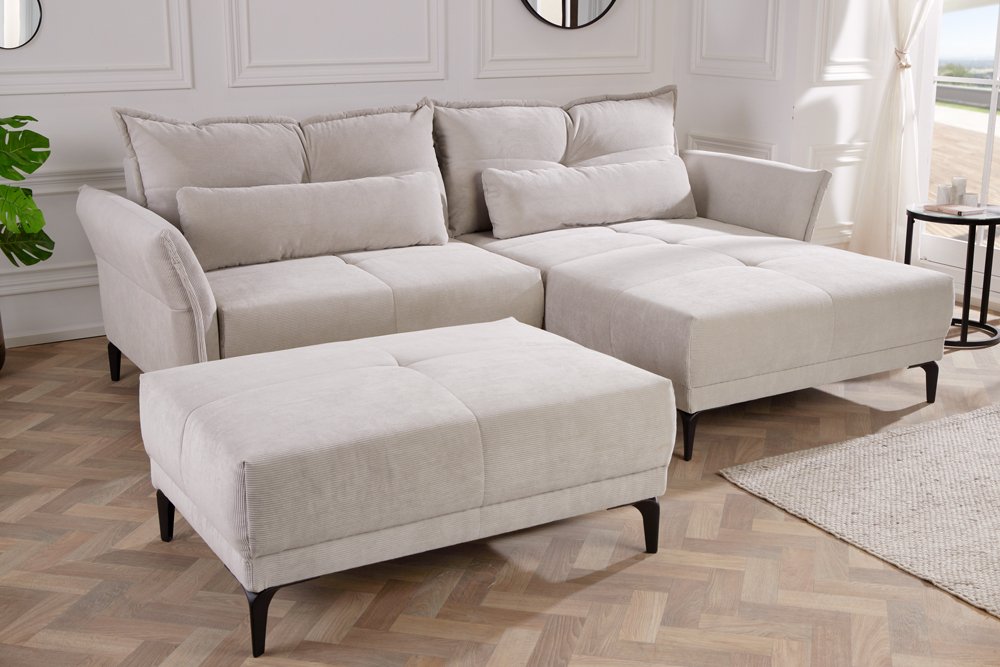 Moderner Sitzhocker DESIGNO 110cm beige Cord Metallfüße