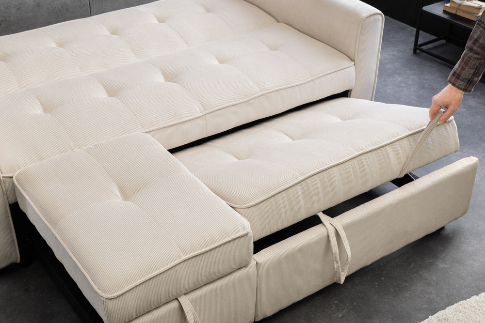 Ausziehbares Schlafsofa SMART 180cm beige Cord 2-Sitzer Couch mit Nosagfederung