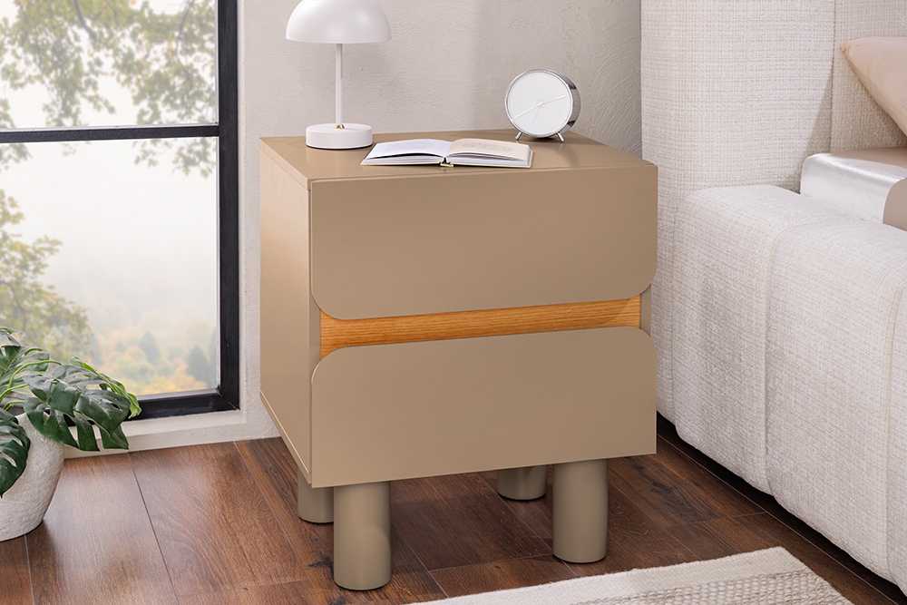 Design Nachtschrank COSMO 60cm greige Eiche zwei Schubladen Design Nachtschrank COSMO 60cm greige Eiche zwei Schubladen