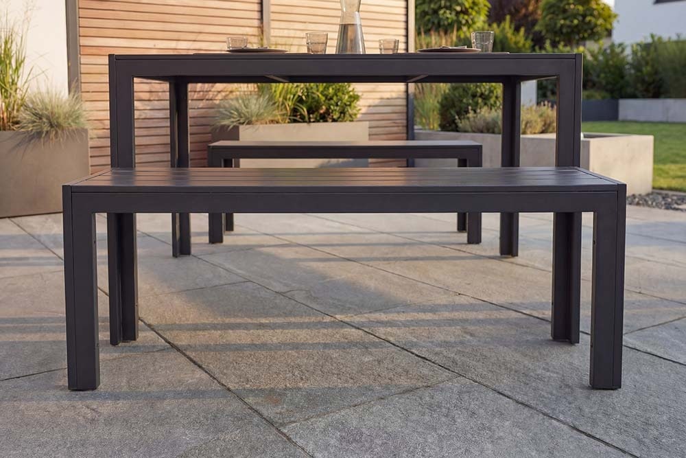 Moderner Gartentisch DESIGNO 150cm anthrazit schwarz Aluminium wetterfest Outdoor Esstisch