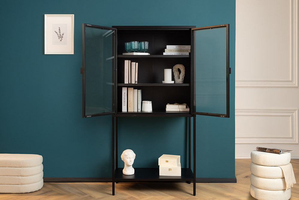 Industrial Vitrine DURA STEEL 150cm schwarz Metall Glas Highboard » Jetzt kaufen