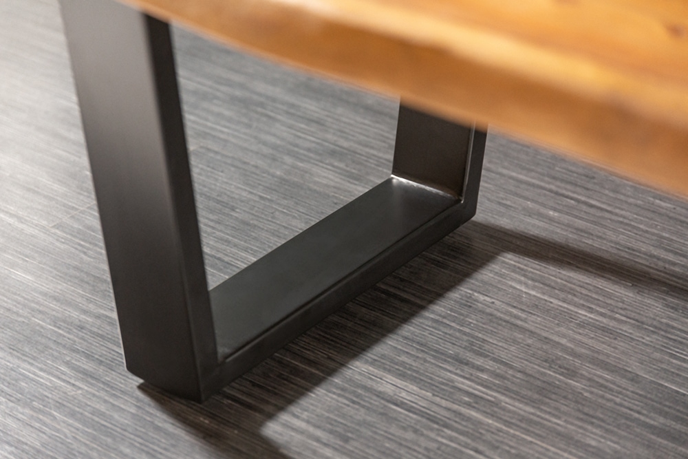 Massivholz Baumstamm Couchtisch MAMMUT 110cm Akazie schwarzes Metallgestell 3,5cm Tischplatte