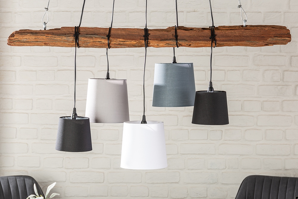 Design Hängelampe LEVELS 115cm Treibholz schwarz grau mit 5 Leuchten