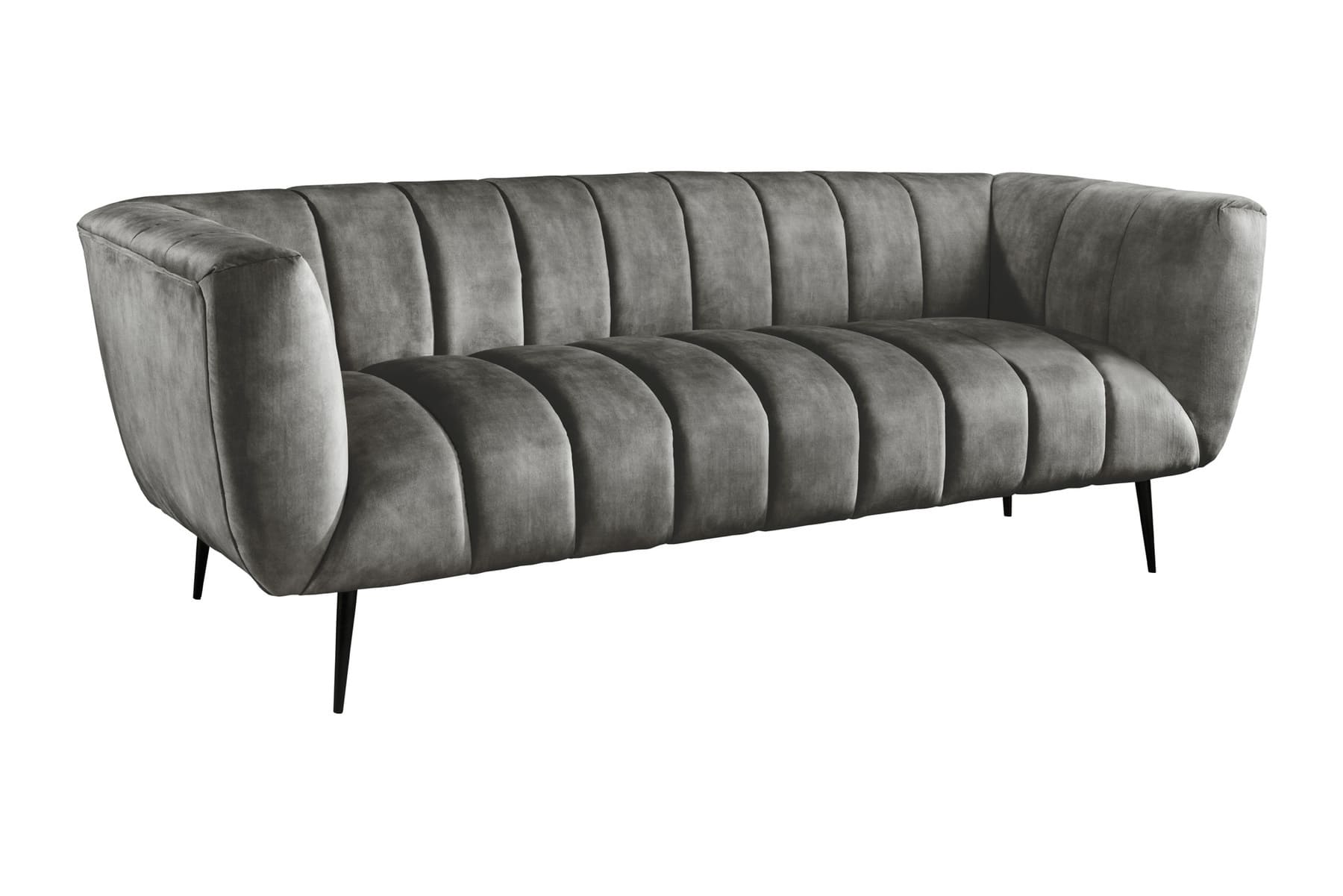 Design 3-Sitzer Sofa NOBLESSE 225cm grau Samt Federkern schwarze Metallfüße