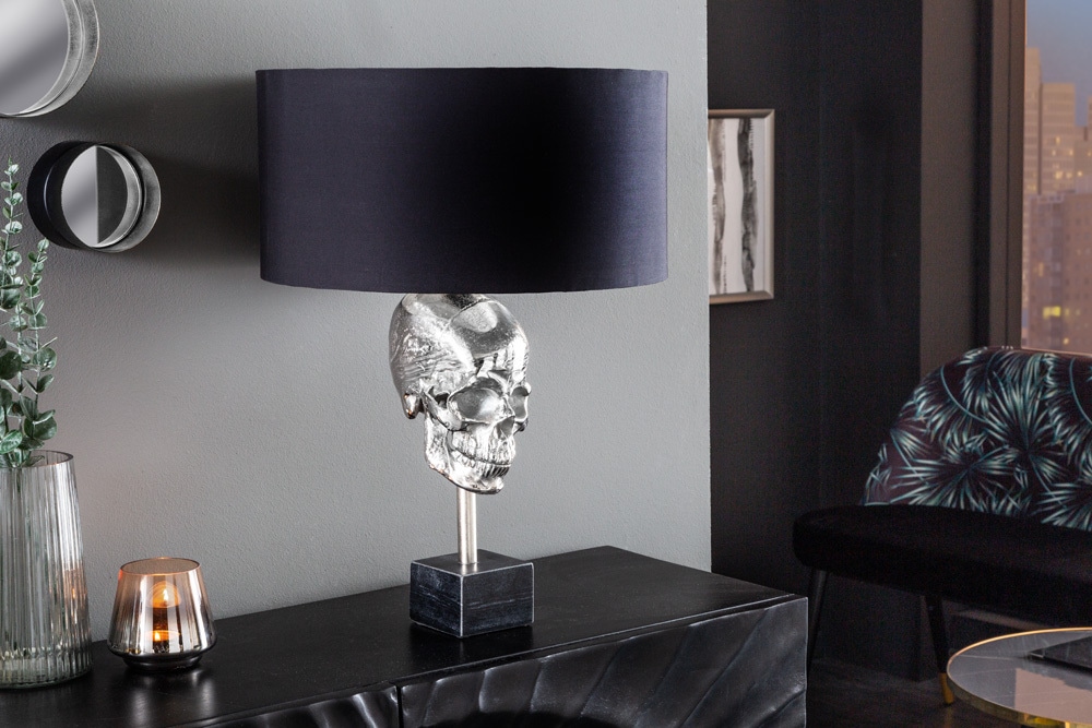 Extravagante Tischlampe SKULL 56cm schwarz silber Metall Totenkopf Skulptur Leuchte Extravagante Tischlampe SKULL 56cm schwarz silber Metall Totenkopf Skulptur Leuchte