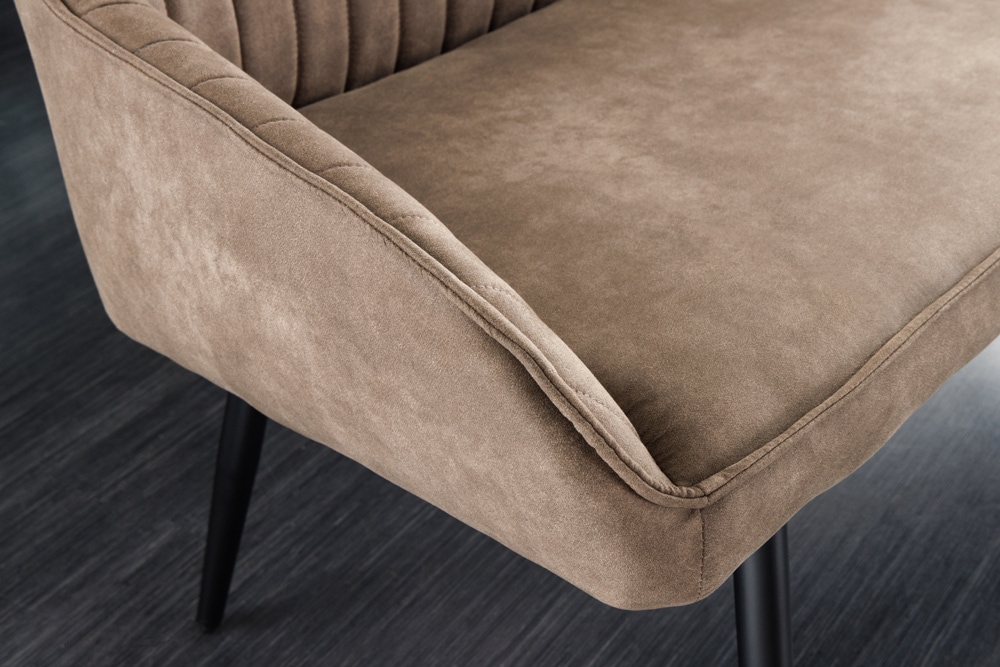 Design Sitzbank TURIN 160cm taupe schwarz Metallbeine mit Armlehne