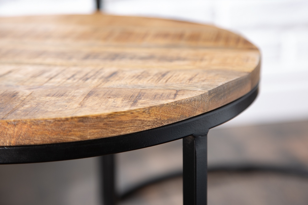 Industrial 2er Set Beistelltische ELEMENTS 60cm Mangoholz massiv rund schwarzes Metallgestell