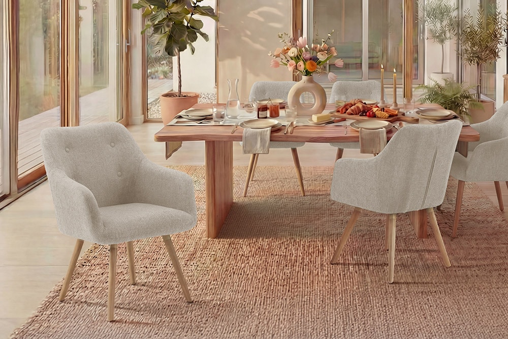 Nordischer Stuhl SCANDINAVIA MEISTERSTÜCK beige natur Strukturstoff Massivholzbeine