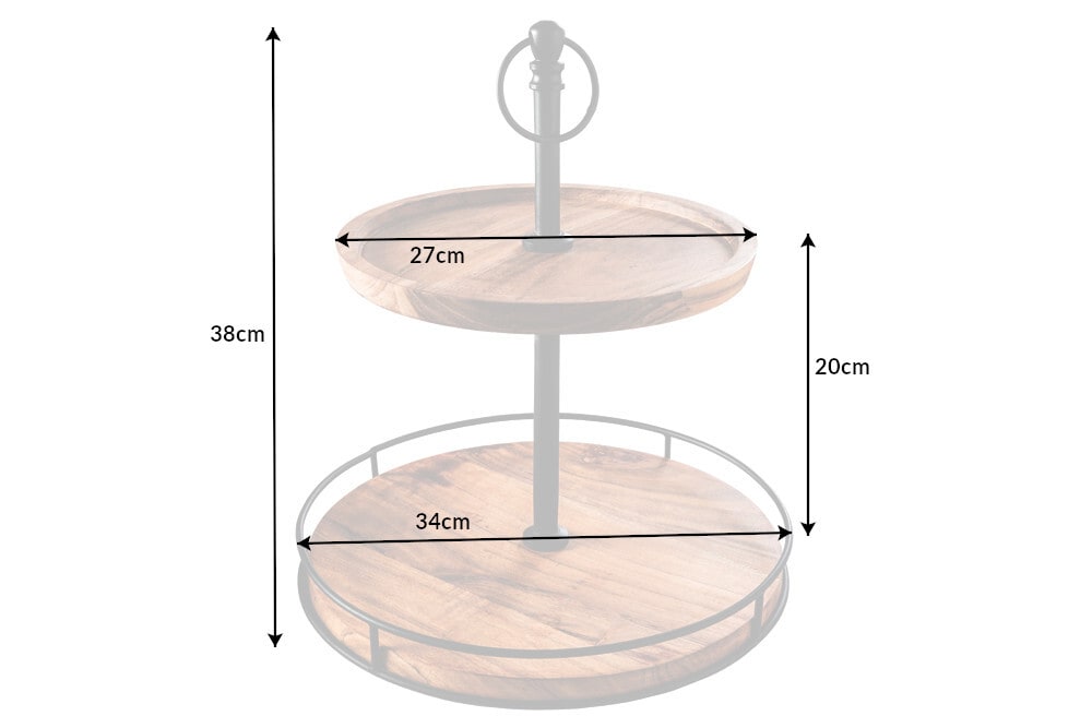 Massivholz Etagere PURE NATURE 40cm Mango rund mit zwei Etagen schwarzes Metall