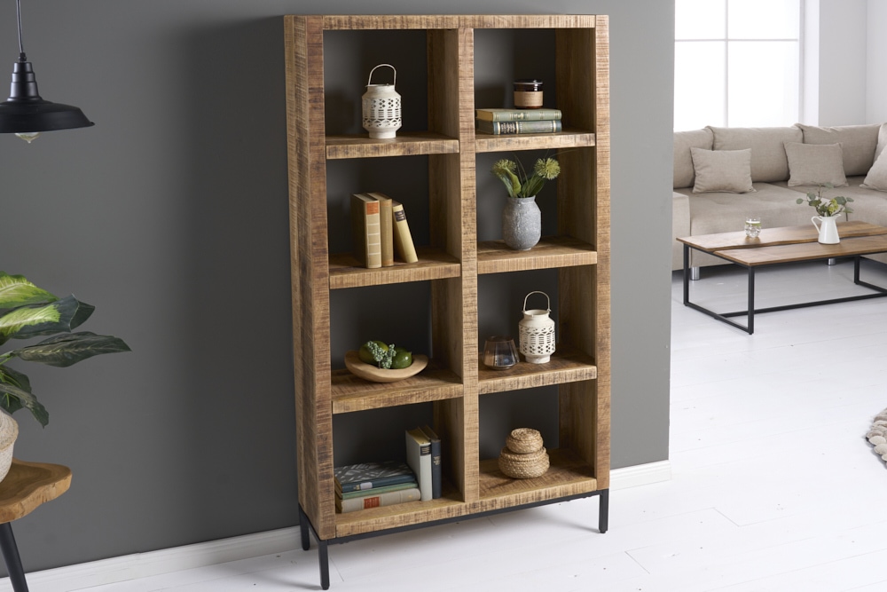Massives Regal IRON CRAFT 176cm Mangoholz Bücherregal acht Fächer Industrial Design