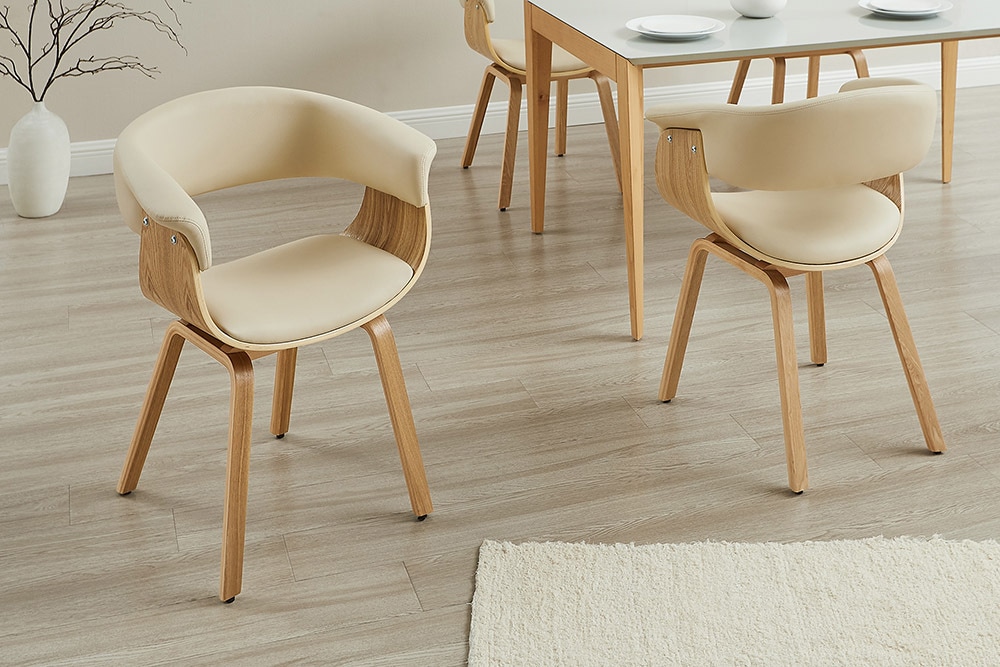 Design Stuhl ORGANIC natur Eiche creme beige Kunstleder mit Armlehnen