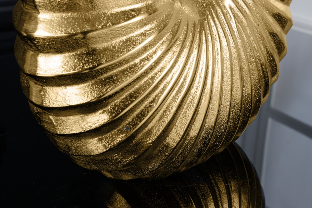 Design Tischlampe SHELL 60cm gold schwarz Metall Stoffschirm maritim