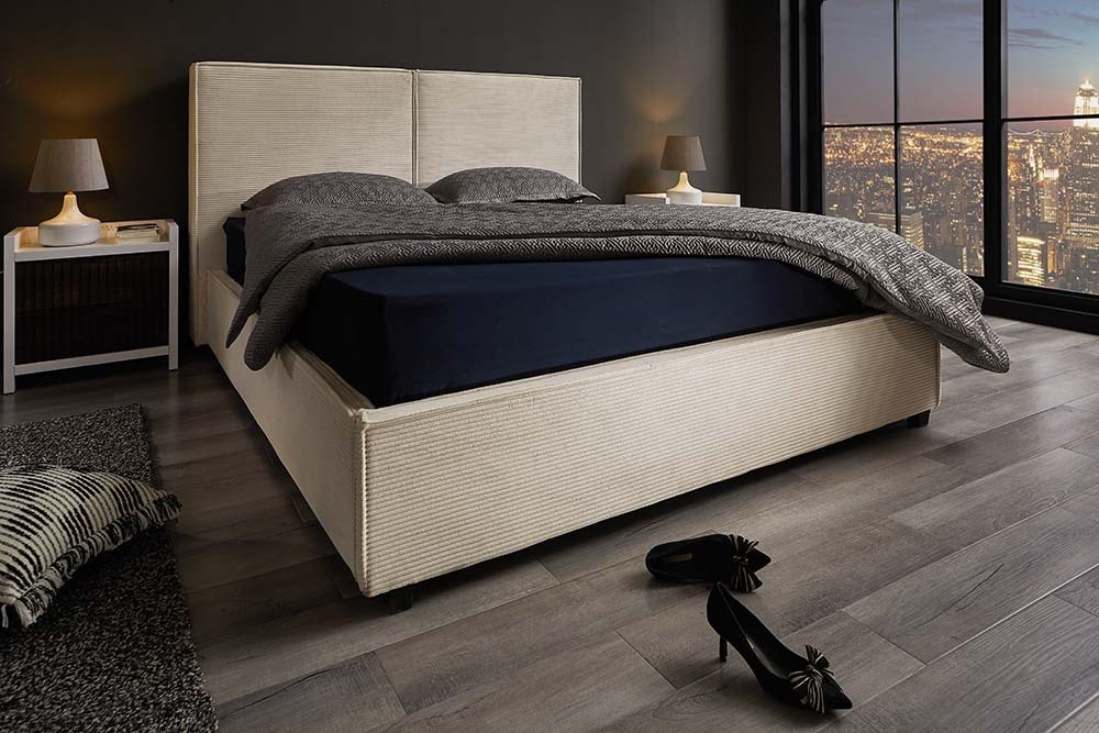 Modernes Boxbett ROCCO 160x200cm beige Cord mit Stauraum und Lattenrost