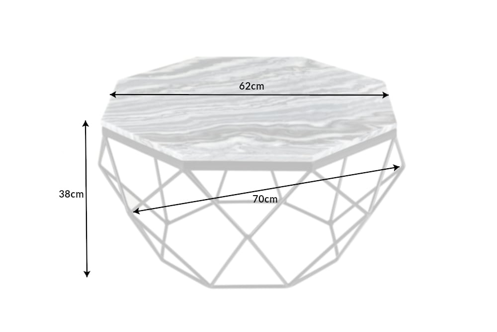 Eleganter Couchtisch DIAMOND 70cm grau schwarz mit Marmorplatte