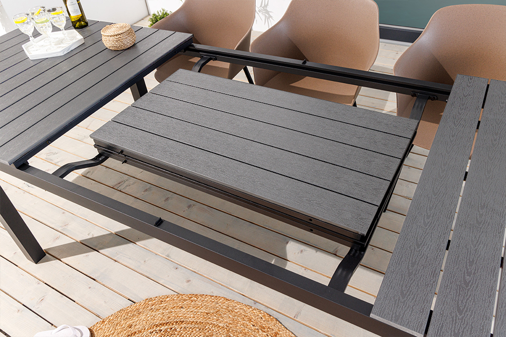 Ausziehbarer Gartentisch DESIGNO 200-250-300cm grau Aluminium In- und Outdoor Esstisch