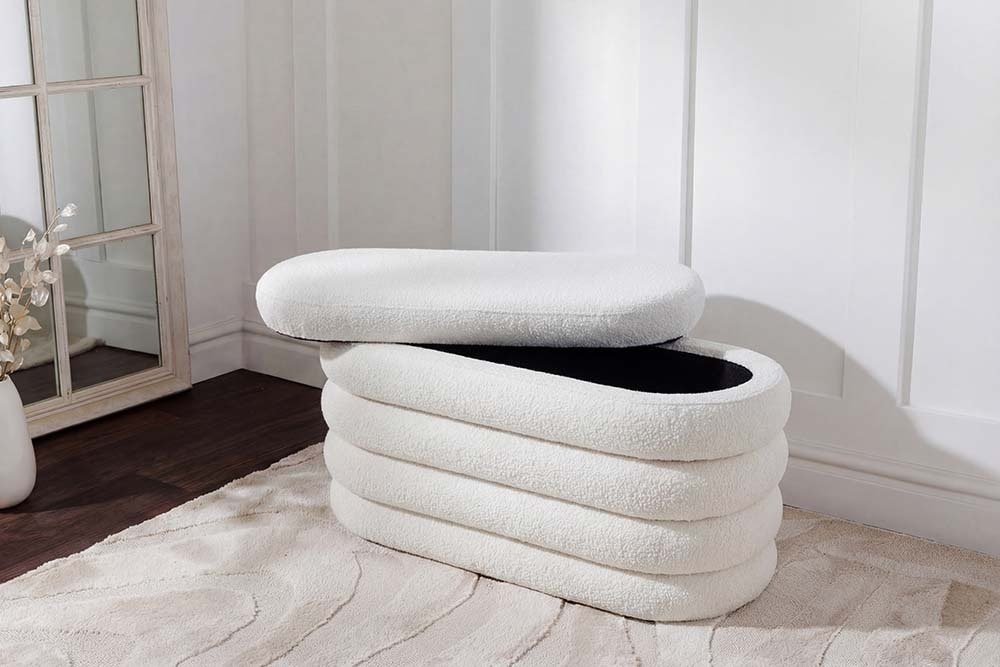 Extravagante Polsterbank VOGUE 85cm weiß Bouclé Sitzbank mit Stauraum » Jetzt kaufen
