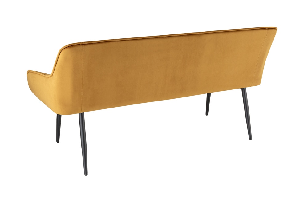 Design Sitzbank TURIN 160cm senfgelb Samt schwarz Metallbeine Armlehne