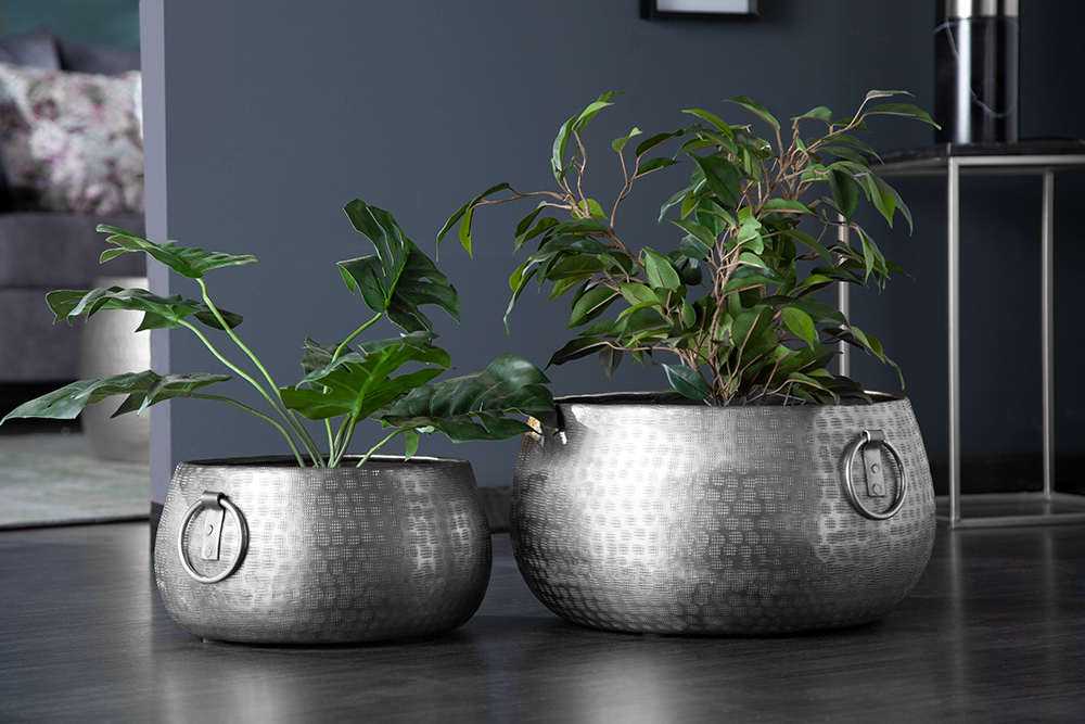 Handgefertigte Schalen 2er Set ORIENT silber Blumentopf im Hammerschlagdesign