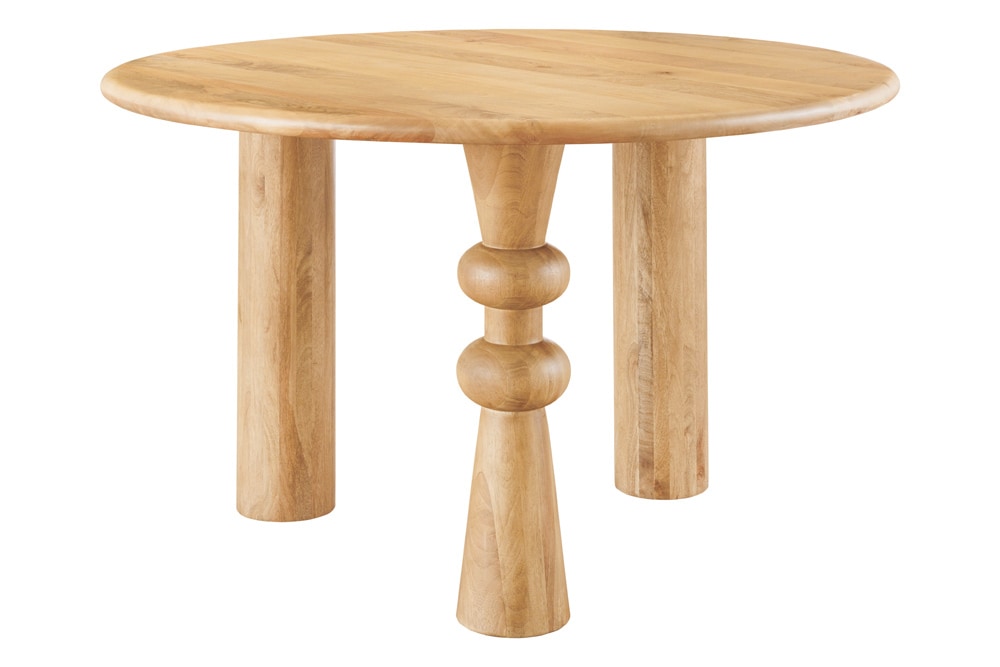 Runder Esstisch ARTE 120cm kaschmir beige finish Mangoholz massiv mit markantem Gestell