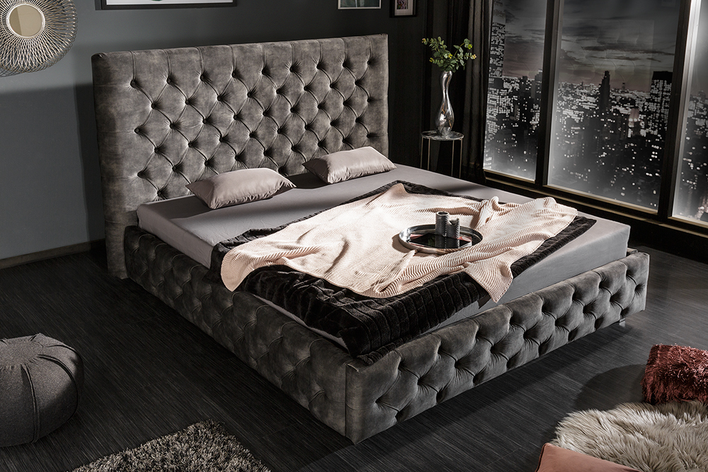 Design Doppelbett PARIS 180x200cm grau Samt Chesterfield