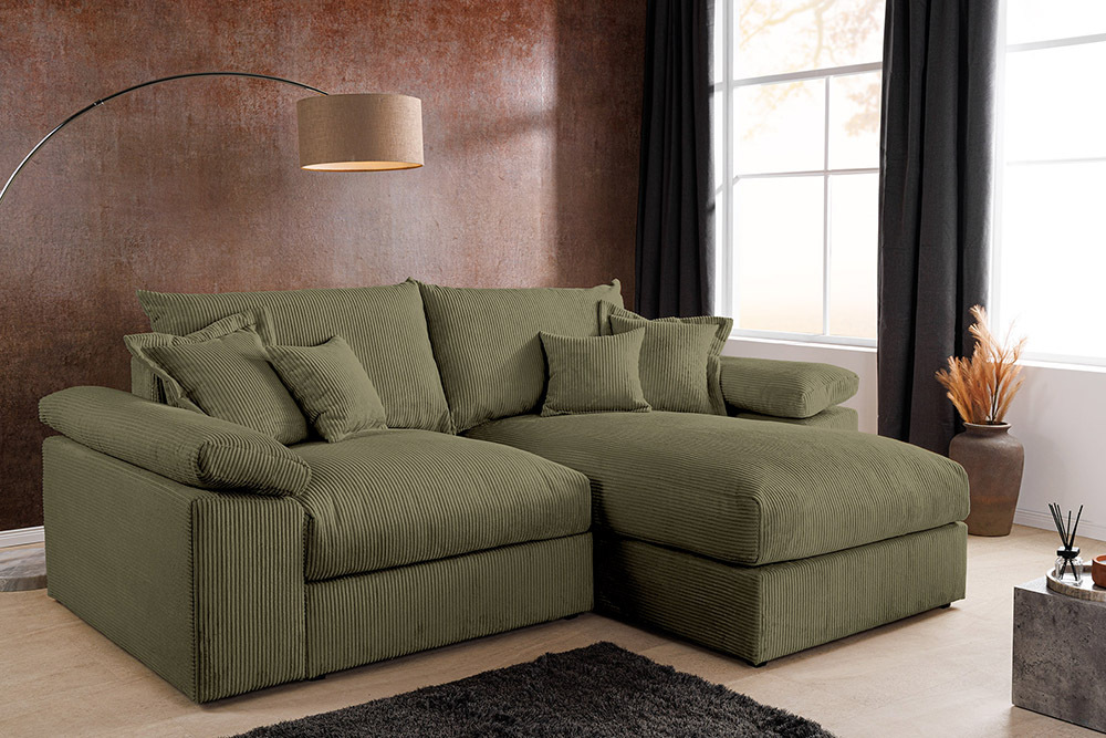 Design Ecksofa ATMOSPHERE XL 245cm grün Cord Federkern inkl. Kissen