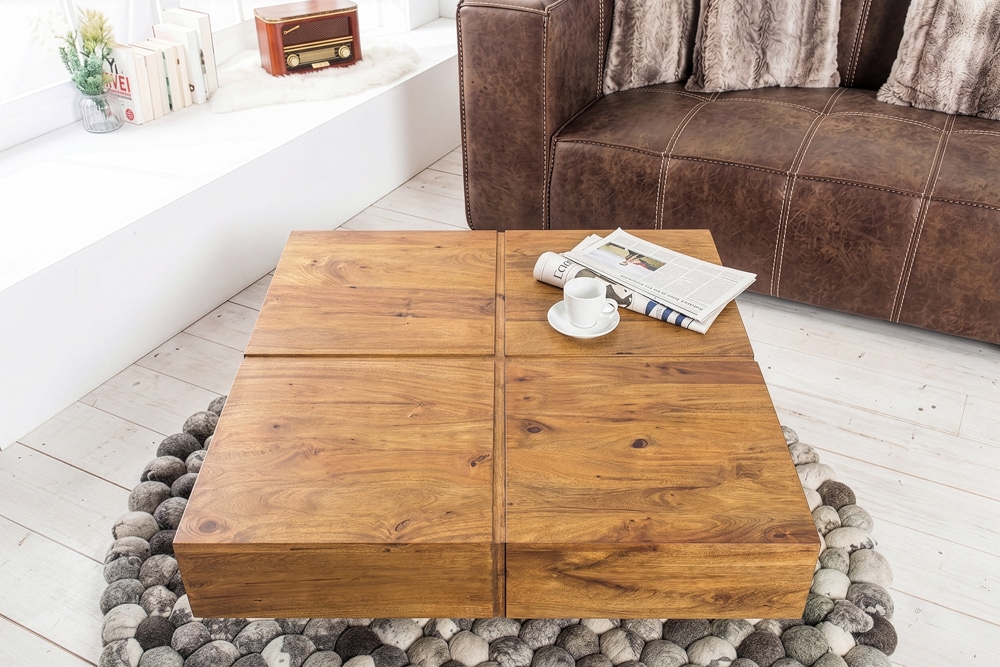 Massiver Couchtisch BOLT 70cm braun Mangoholz honey finish handmade
