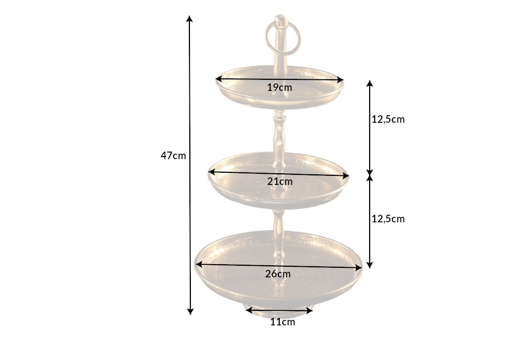 Etagere ORIENT 50cm gold mit drei Etagen im Hammerschlag Design