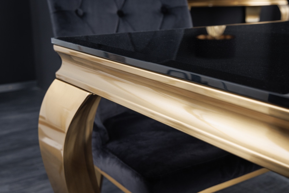 Eleganter Design Esstisch MODERN BAROCK 200cm schwarz gold Edelstahl Opalglas Tischplatte