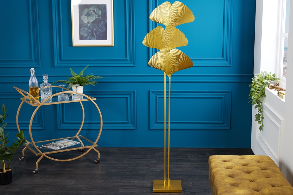 Design Stehlampe GINKGO 160cm gold Metall