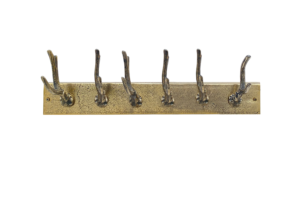 Dekorative Wandgarderobe DEER 50cm messing Metall Hirschgeweih Kleiderhaken