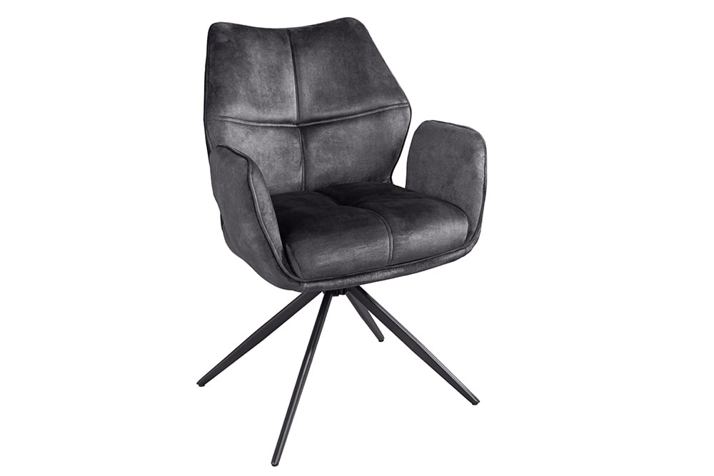 Drehbarer Design Stuhl CONCORD dunkelgrau Samt Taschenfederkern Metallgestell schwarz