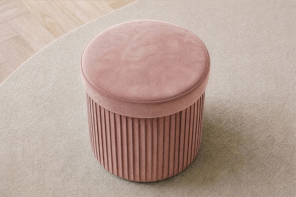 Runder Hocker ÉLAN 40cm rosa Samt faltbar mit Stauraum