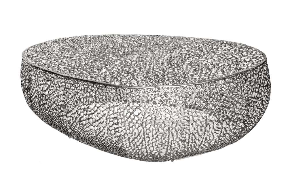Filigraner Design Couchtisch ABSTRACT LEAF 130cm silber Handarbeit