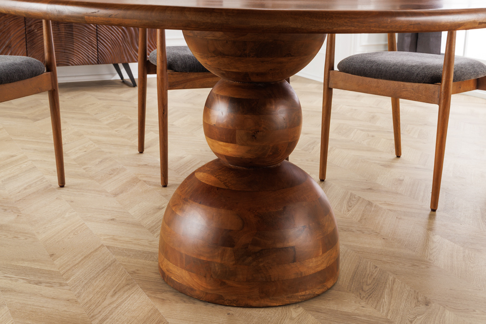 Massiver Esstisch MAESTRO 130cm braun Mangoholz rund mit Säulenfuß