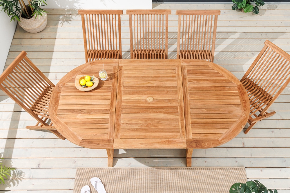 Ausziehbarer Gartentisch EMPIRE TEAK 120-180cm natur Massivholz oval