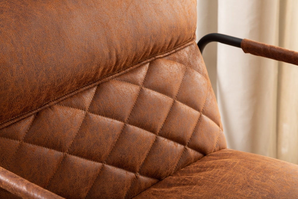 Retro Lounge Sessel MUSTANG LOUNGER antik hellbraun mit Ziersteppung