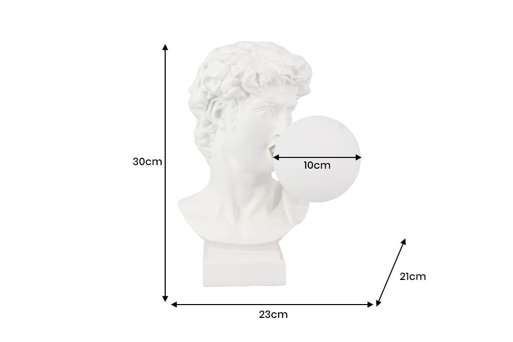 Handgefertigte Tischlampe DAVID 30cm weiß Büste mit Lampenkugel