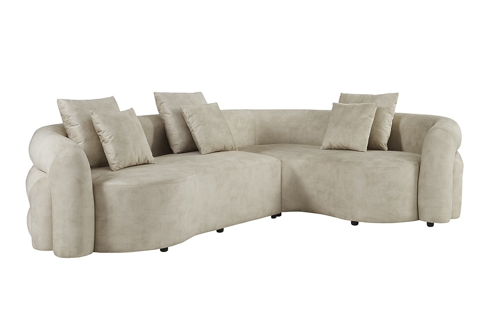 Retro Wohnlandschaft VOGUE 290cm beige Samt XXL-Sofa organische Form inkl. Kissen