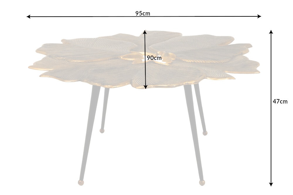 Dekorativer Couchtisch GINKGO 95cm gold schwarz handmade Metall