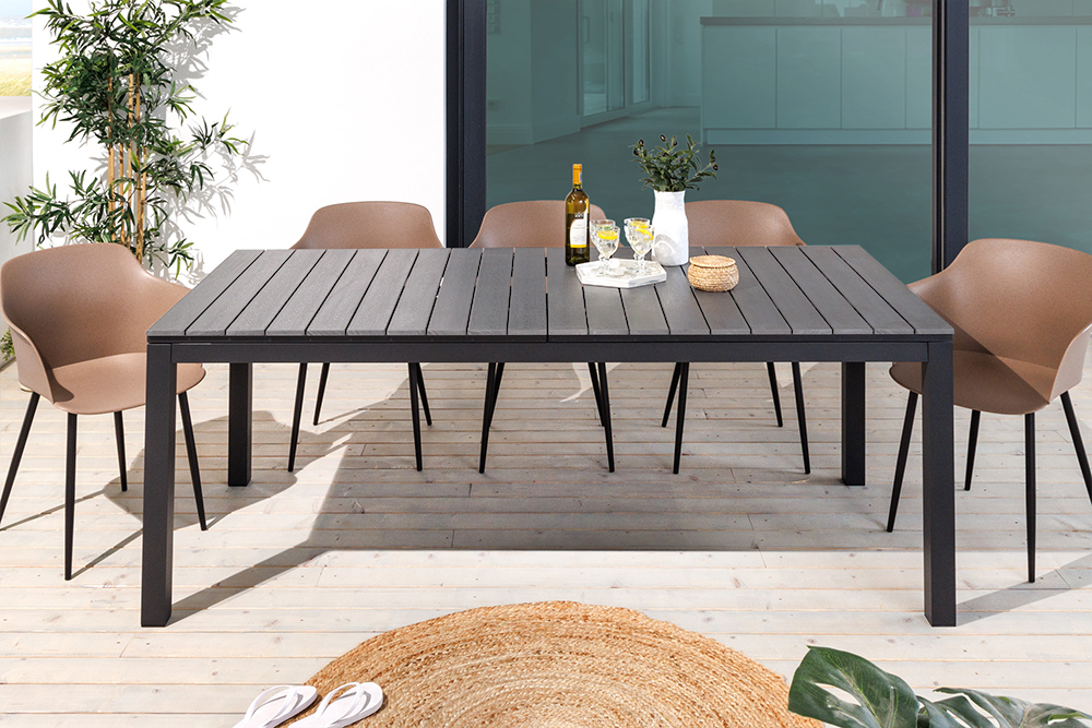 Ausziehbarer Gartentisch DESIGNO 200-250-300cm grau Aluminium In- und Outdoor Esstisch